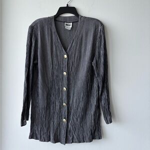 VTG Leslie Fay Jacket Blue White Gauze Gold Buttons Women 8 Office Resort Cruise